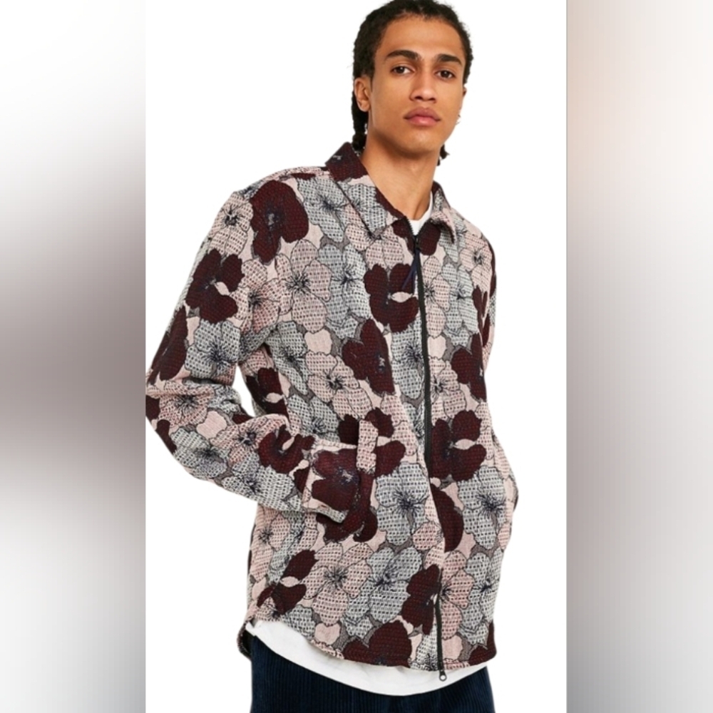Soulland ‘MAPP’ Light Zip Floral Jacquard Jacket, Size Large NWT